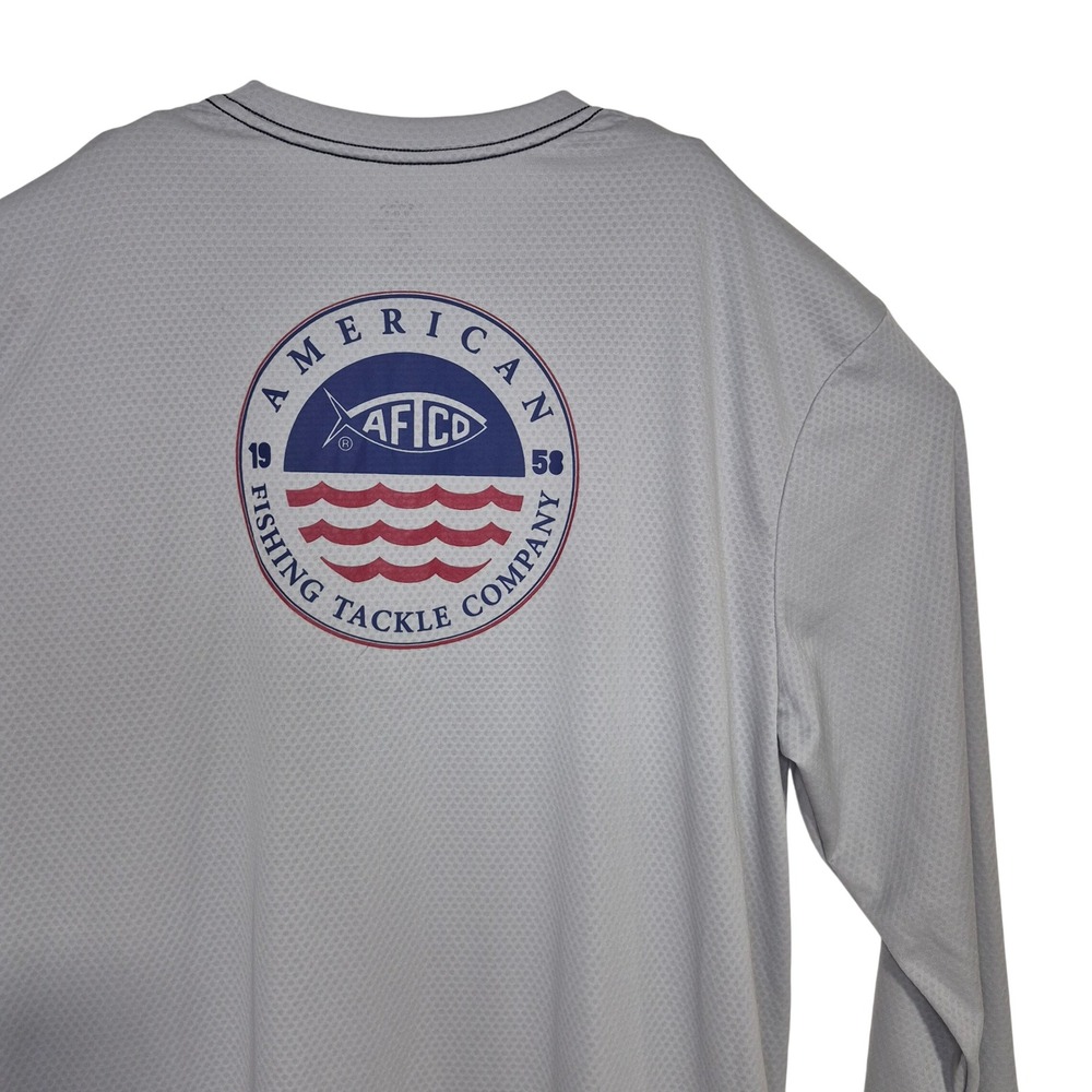 AFTCO Fishing Shirt Mens XXL Gray Long Sleeve Performance AFTECH Graphic Logo